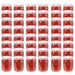 vidaXL Borcane de sticlă pentru gem capac alb și roșu, 48 buc, 230 ml