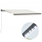 vidaXL Copertină retractabilă manual cu LED, crem, 400 x 300 cm