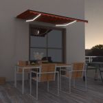 vidaXL Copertină retractabilă manual LED, portocaliu & maro 300x250 cm