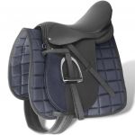 Set șa călărie 5-în-1 16", piele naturală, negru, 14 cm