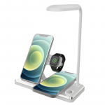 Lampa cu incarcare wireless si suport telefon, Quasar & Co.®, 4 functii, QI 15W, ABS, alb