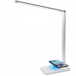 Lampa de birou LED, YDA tech®, cu incarcare wireless, compatibila Android si IOS, touch control, reglare intensitate lumina rece/calda, timing inchidere, alb/argintiu
