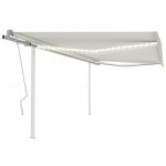 vidaXL Copertină retractabilă manual, cu LED, crem, 4x3 m