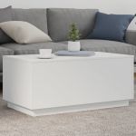vidaXL Măsuță de cafea cu lumini LED, alb, 90x50x40 cm