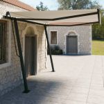 vidaXL Copertină retractabilă manual, cu stâlpi, crem, 4x3 m