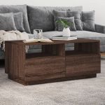 vidaXL Măsuță de cafea cu lumini LED, stejar maro, 90x49x40 cm