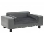 vidaXL Canapea pentru câini, gri, 81x43x31 cm, pluș & piele ecologică