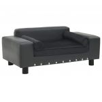 vidaXL Canapea câini, gri închis, 81x43x31 cm, pluș/piele ecologică