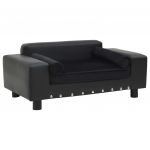 vidaXL Canapea pentru câini, negru, 81x43x31cm, pluș & piele ecologică