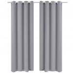 Draperii opace cu inele metalice, 2 buc., gri, 135 x 245 cm