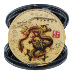 Monedă comemorativă dragon chinezesc Moneda de colecție dragon din zodiacul chinezesc de 4 cm, pictată, placată cu aur, monedă din metal, dragon chinezesc Moneda de anul dragonului cu capac transparent 1