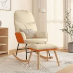 vidaXL Scaun balansoar cu taburet, crem, textil