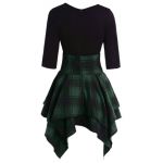 Rochie de toamnă cu fustă în carouri verde XL