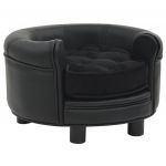 vidaXL Canapea pentru câini, negru, 48x48x32 cm, pluș&piele ecologică