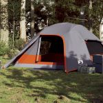 vidaXL Cort de camping pentru 4 persoane, gri/portocaliu, impermeabil