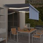 vidaXL Copertină retractabilă manual cu stor&LED, albastru&alb, 4,5x3m