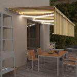 vidaXL Copertină retractabilă manual cu stor&LED, galben&alb, 6x3 m