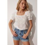 Bluza de bumbac cu broderie Sangallo