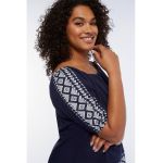 Bluza din bumbac cu segmente cu model etnic