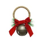 Clopotel - Door Hanger Iron Antique 1 Bell, With Green, Oxblood Velvet Bow | Kaemingk