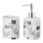 Set suport periuțe și dozator de săpun Casa Selección Gatos, ceramică
