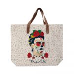 Geantă din pânză cu mâner din imitație de piele Madre Selva Frida Skull, 55 x 40 cm