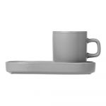 Set 2 cești cu farfurioară pentru espresso din ceramică Blomus Pilar, 50 ml, gri