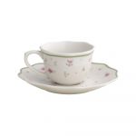 Set 2 cești și farfurioare din porțelan Brandani Nonna Rosa, 70 ml, alb