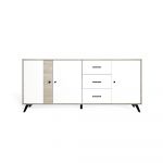 Comodă alb/natural joasă cu aspect de lemn de stejar 181x81 cm Sahara – Marckeric