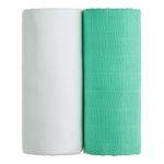 Set 2 prosoape din bumbac T-TOMI Tetra, 90 x 100 cm, alb - verde