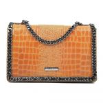 Geantă din piele Carla Ferreri Chain, maro coniac