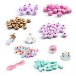 Set DIY 400 mărgele din lemn pentru creare bijuterii Djeco Rainbow