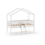 Pat pentru copii alb de tip casă/înalt din lemn masiv de pin 90x200 cm DALLAS – Vipack