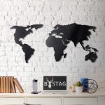 Decorațiune din metal pentru perete Black Map, 60 x 120 cm