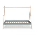Pat pentru copii verde/natural de tip casă din lemn masiv de pin 90x200 cm Trufa – Marckeric