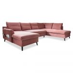 Canapea extensibilă din catifea în formă de „U” cu șezlong pe partea dreaptă Miuform Stylish Stan, roz