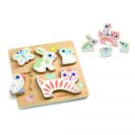 Puzzle de inserat din lemn pentru copii Djeco „Animăluțe colorate”