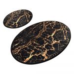 Set 2 covorașe ovale de baie Foutastic Gold Marble, negru