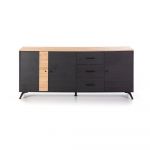 Comodă negru/natural joasă cu aspect de lemn de stejar 181x81 cm Texas – Marckeric
