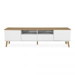 Masă TV cu detalii în decor de stejar Tenzo Dot, lățime 192 cm, alb