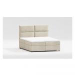 Pat matrimonial bej tapițat cu spațiu de depozitare cu somieră 140x200 cm Rico – Ropez