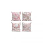 Set 4 fețe de pernă decorative Minimalist Cushion Covers Pink Leaves, 45 x 45 cm