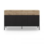 Comodă neagră/în culoare naturală joasă cu aspect de lemn de stejar 150x80 cm Marion – Marckeric