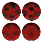 Set 4 farfurii din gresie pentru desert Casafina Snowflake, ø 21,6 cm, roșu - negru