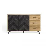 Comodă negru/natural joasă cu aspect de lemn de stejar 136x81 cm Delta – Marckeric