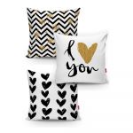 Set 3 fețe de pernă Minimalist Cushion Covers BW With Hint Of Gold, 45 x 45 cm