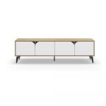 Masă TV albă/în culoare naturală cu aspect de lemn de stejar 180x51 cm Nola – Marckeric