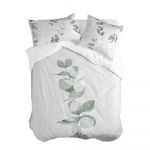 Husă de pilotă alb-verde din bumbac pentru pat de o persoană 140x200 cm Corymbia – Blanc