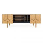 Masă TV neagră/în culoare naturală cu aspect de lemn de stejar 175x60 cm Porto – Woodman