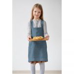 Șorț din in pentru copii Linen Tales Pinafore, 60 x 34 cm, albastru